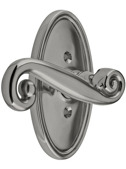 Oval Rosette Set With Scroll Design Levers Left Hand in Antique Pewter.